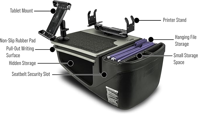 AutoExec AE-GMCD-PS-TAB-GT GripMaster Car Desk for Your Vehicle Workstation and Mobile Office Grey with Printer Stand and Tablet Mount