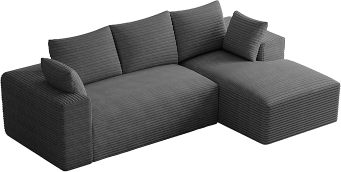 Modular Sectional Sofa Cloud Couch107 Comfy L Shaped Sectional Couches for Living RoomModern Deep Seat Cozy Fluffy Corduroy Boneless Couch Sectionals Sofa with Chaise(Right FacingDark Grey)