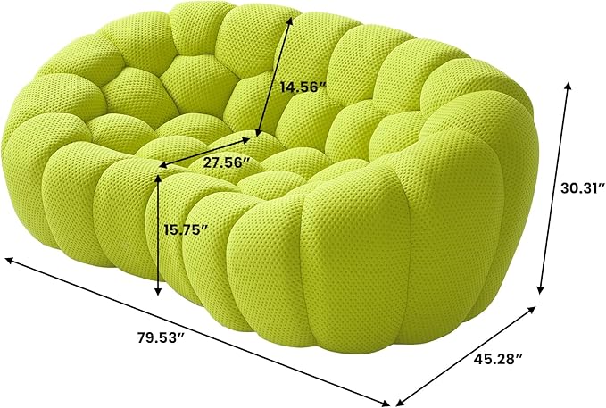 79.53'' Modern Bubble Sofa Love Seat Curved Couch Breathable Mesh Lazy Floor Sofa 3D Honeycomb Shape Bubble Couches for Living Room Office Apartment Small Space Fluorescent Green 2 Seater