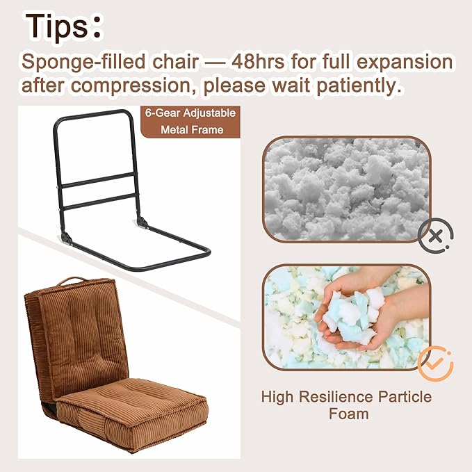 Adjustable Floor Chair with Back Support 6-Position Folding Meditation Chair Floor Sofa Chairs for Adults Comfy Accent Chairs for Reading Gaming Living Room Bedroom Coffee