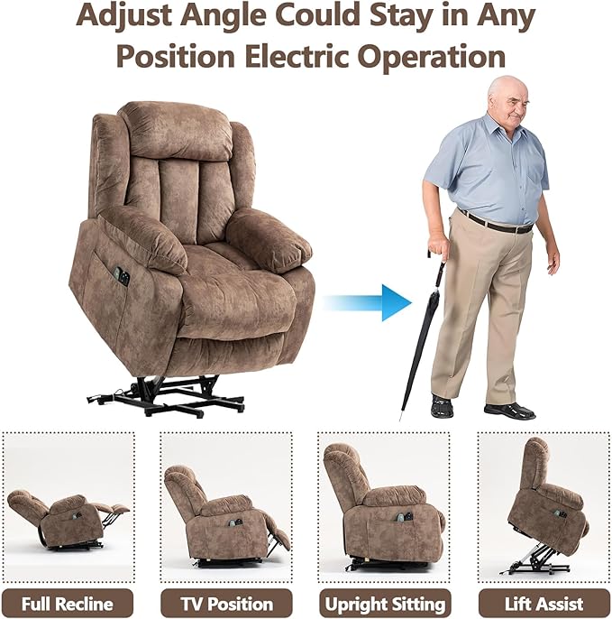 Power Lift Recliner Chair for Elderly Electric Recliner Chair with Massage and Heat Lift Recliner with Side Pocket &amp USB Charge Port for Living Room (Brown)
