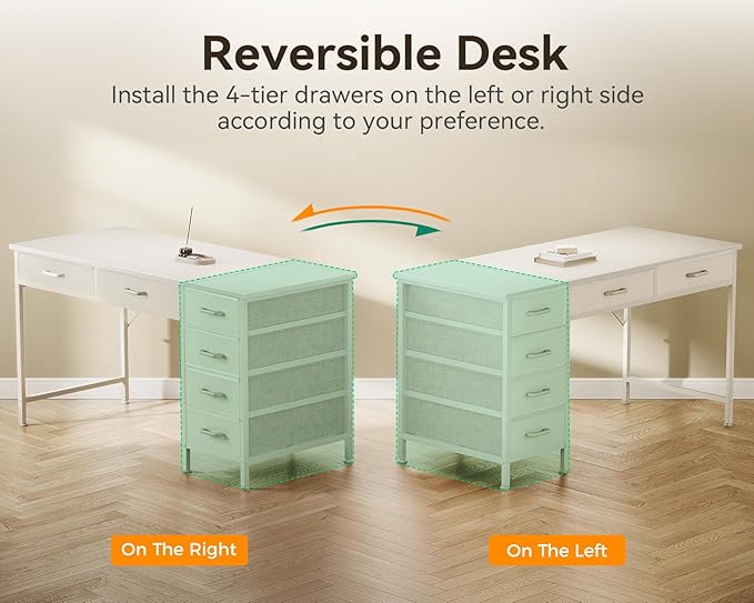 ODK Computer Desk with 6 Drawers 48 Inch Office Desk with Storage Reversible Desk with Headphone Hook for Home Office Work Study Table Vanity for Bedroom White