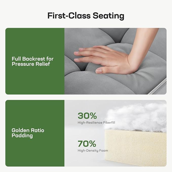 Marsail 3-in-1 Convertible Futon Sleeper Sofa Bed Pull Out Couch with Adjustable Backrest USB Charging &amp Side Pockets Velvet Fabric Sofa for Living Room Apartment Loveseat Grey