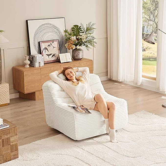 40 Swivel Cloud Chair 360° Swivel Accent Chair with Armless &amp Movable Pillow Cozy Single Sofa Oversized Reading Chair for Bedroom Living Room Compression Corduroy Plush Easy Assembly (White