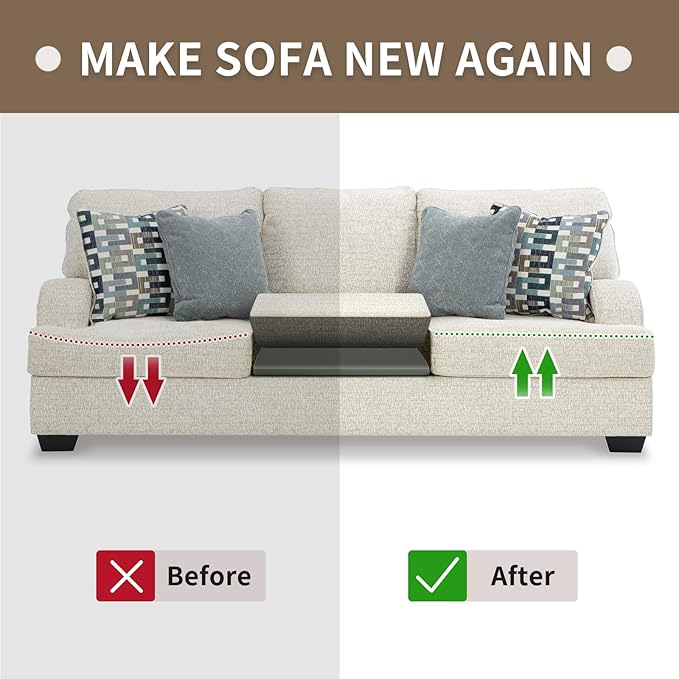 HAVARGO Couch Cushion Support for Sagging Seat 20X20X2 Inches Couch Supports for Sagging Cushions High Density Foam Sofa Cushion Support with Anti Slip Mesh Fabric Light Grey Set of 2