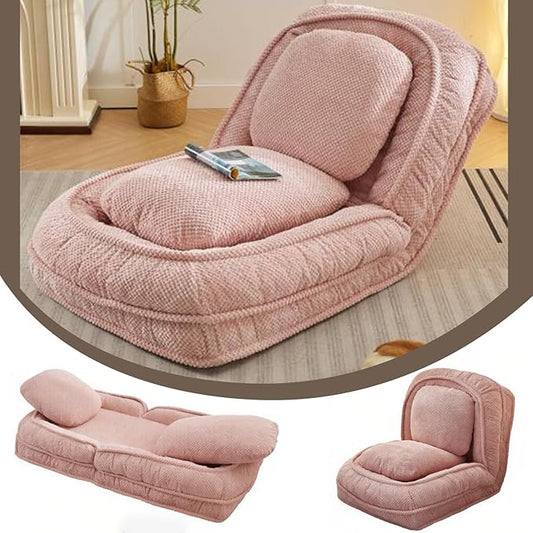 Foldable Lazy Sofa Bed Floor Chair Upholstered Human Dog Bed with 5 Adjustable Position Comfy Tatami Lounge Chair with 2 Pillows Lazy Sofa for Bedroom Living Room Reading (Pink1)