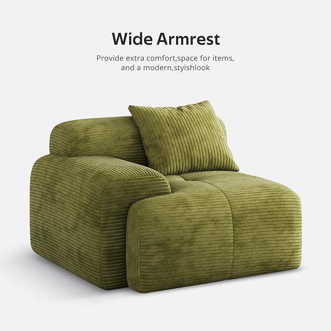 Modern L-Shaped Modular Sectional Sofa for Living RoomOversized 3-Seater Couch with Deep Seat and Movable Ottoman – No AssemblyComfortable Corduroy Fabric Boneless Sofa (Green)