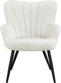 Topeakmart Modern Accent Chair Fluffy Sherpa Barrel Chair Boucle Armchair with Soft High Backrest and Metal Legs for Living Room Bedroom Office Ivory