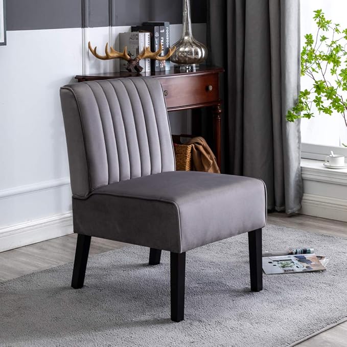 Reeso Mid Century Modern Accent Chairs Set of 2 with Minimalist Design Elegant Velvet Upholstery and Solid Wood Legs Ideal for Living Room or Bedroom Fossil Grey