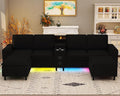 Sectional Couches for Living Room 6 Seat Sectional Sofa with Bluetooth Speaker/RGB Light/Charging Station Teddy Fleece U Shaped Couch with Storage Ottoman and Reversible Chaise Lounge - Black