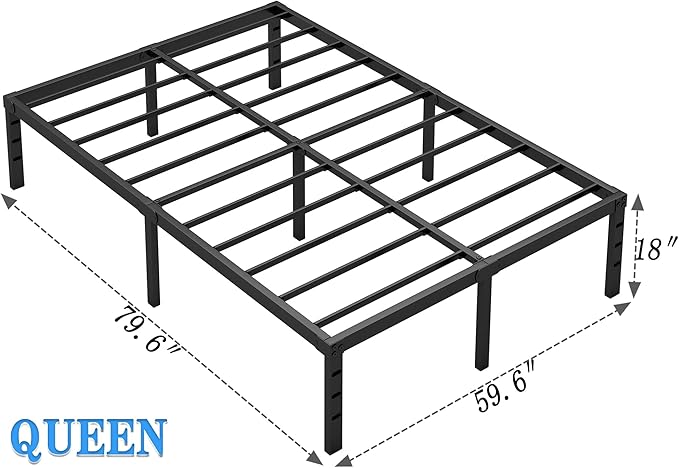 Metal Bed FrameQueen Size Bed Frame with Storage SpaceHeavy Duty Sturdy Mattress FoundationEasy AssemblyNo Box Spring Needed Black18 InchQueen