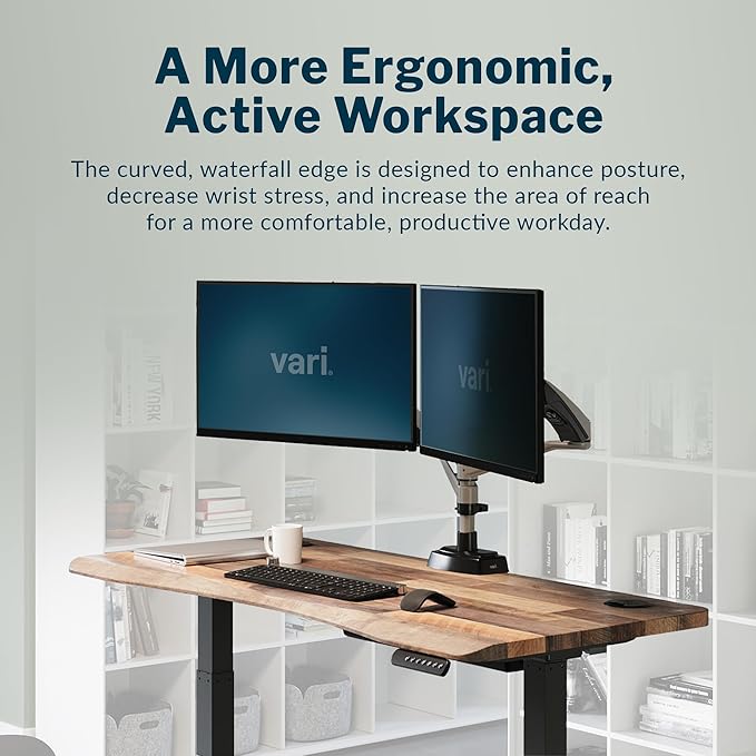 Vari Ergo 54x26 Electric Standing Desk + Height Adjustable Sit-Stand Desk + Curved Waterfall Edge 4 Memory Settings Quick Assembly Cable Management 200 lb Capacity – Reclaimed Wood (2 Boxes)