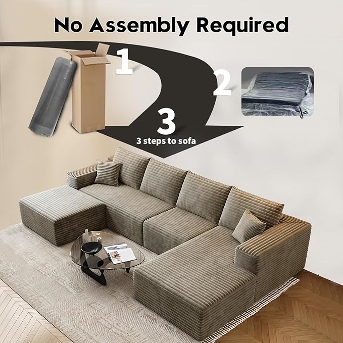 135.4 Cloud Modular Sectional Sofa with 1 OttomanModern Minimalist Upholstered Couches Comfort U Shaped Sofa for Living RoomDeep Seat Corner CouchNo Assembly Required (CamelRight Facing Chaise)