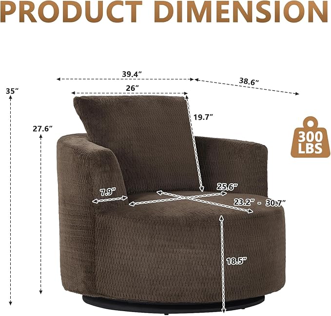 mikibama 39.4 W Swivel Round Chair Oversized Upholstered Sofa 360 Degree Swivel Barrel Chair Corduroy Comfy Deep Seat Sofa Chair for Living Room Bedroom Apartment