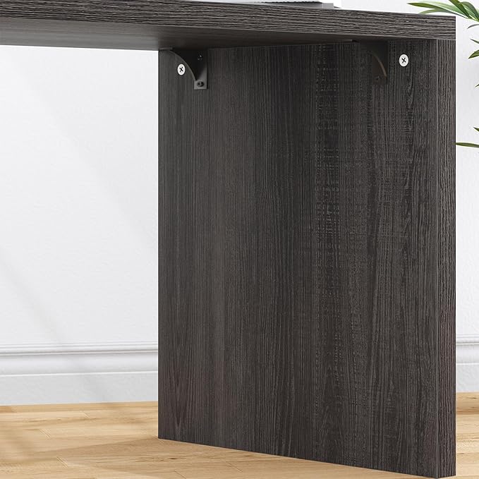 HSH L Shaped Desk with Drawers Shape Computer Storage Cabinet Shelves Reversible Modern Industrial Home Office Corner Desk Rustic Wood Executive Writing Gaming Study Table Gray 55 Inch
