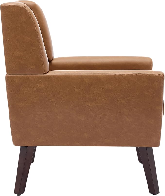 UIXE Faux Leather Accent Chairs Set of 4 Modern Arm Club Chair Upholstered Armchair for Living Room Comfy Single Sofa Seats Button Tufted Reading Seating Brown
