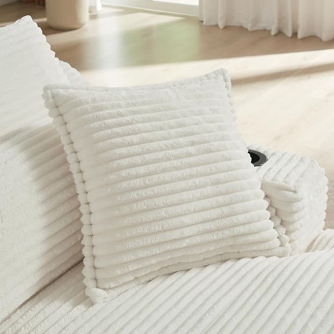 67.7 Oversized Chaise Lounge Chair Indoor Modern Corduroy Single Sleeper Couch Chair with 3 Soft Pillows＆Cup Holder Boneless Cloud Couch Single Seat Sofa for Living Room Bedroom (White)