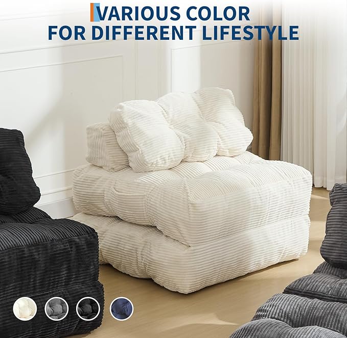 Folding Sofa Bed Convertible Sleeper Chair with Pillow Foldable Mattress&ampSide Pocket Portable Fold Out Chair Bed Comfy Floor Sofa Lounge for Living Room Bedroom