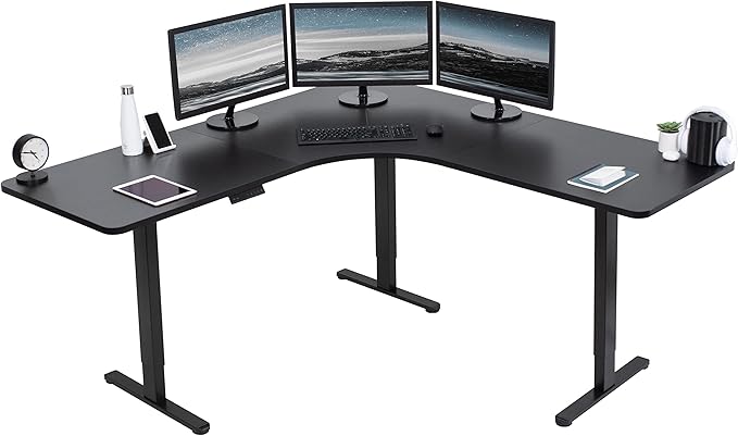 VIVO Electric Height Adjustable 71 x 71 inch Curved Corner Stand Up Desk Black Table Top Black Frame Memory Controller L-Shaped Workstation E3C Series DESK-KIT-E3CB2