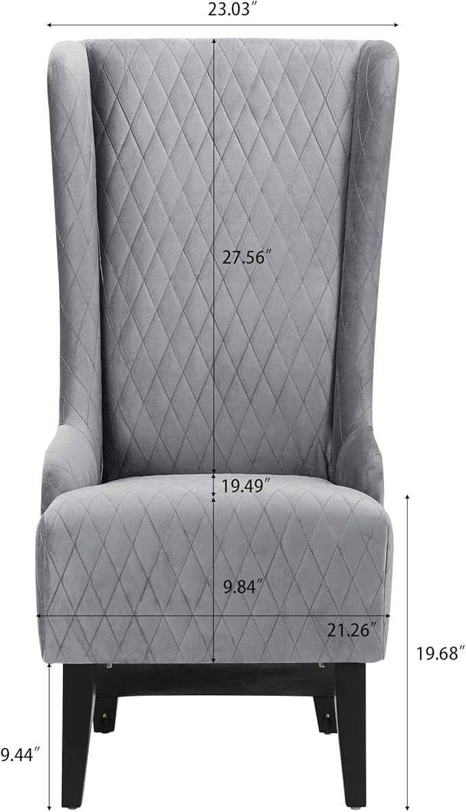 Dining Chair Comfy High Wingback Accent Chair for Dining Table PU Leather Upholstered Accent Side Chairs with Soft Padded &amp Wooden Legs for Living Room Dining Room Bedroom (Grey)