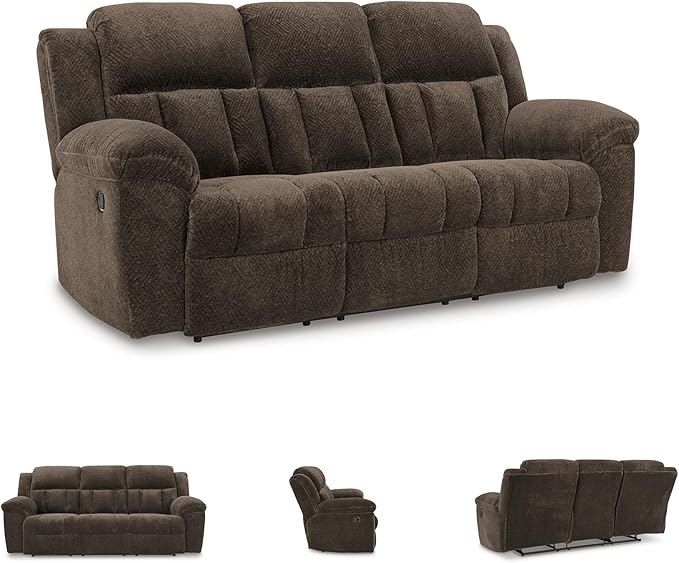 Signature Design by Ashley Frohn Modern Manual Reclining Sofa Dark Brown