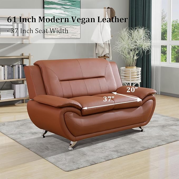 Leather Couch Set for Living RoomFaux Leather Sofa Set 2 Piece with 3 Seater Sofa2 Seater Loveseat for Living Room/House/Bedroom/Office/ApartmentOrange