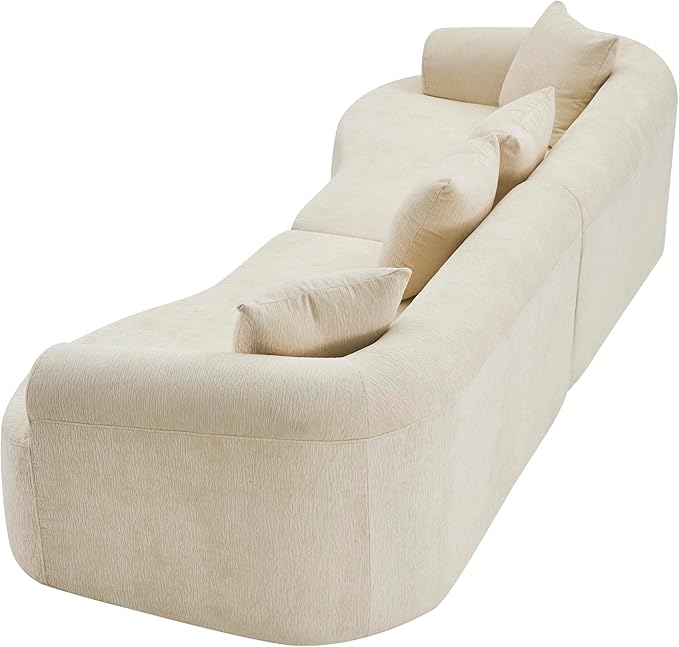 Curved Boneless Sofa Couches 4-Seat Tight Backrest Couch for Living Room Bedroom Boneless Cloud Sofa with 4 Pillows Floor Sofa in A Box No Assembly Required