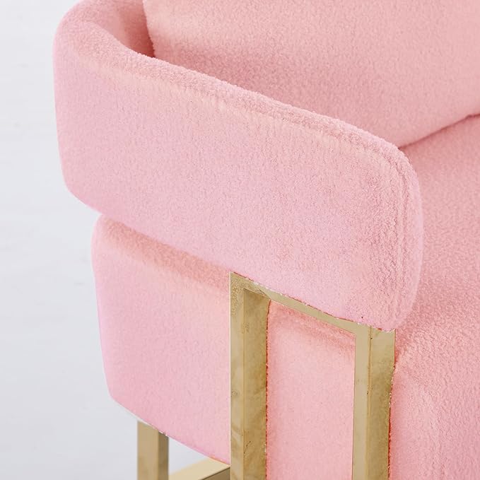 YISHENG Loveseat Sofa Modern Accent Chairs for Living Room with Golden Metal Legs Soft Teddy Upholstered Reading Armchairs no Wheels for Reception Room//Bedroom/Lounge/Office Pink