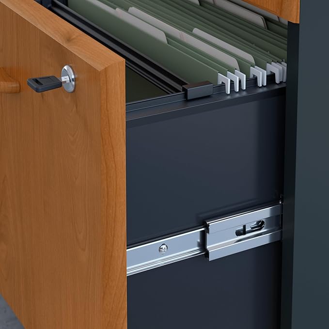 Bush Business Furniture Series A 3 Drawer Mobile File Cabinet Natural Cherry/Slate