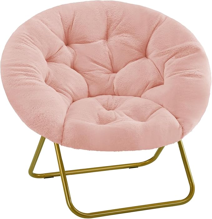 YSSOA Saucer Chair for Adults Comfy Lounge Chair for Bedroom Living Room Folding Moon Chair Thick Padded Seat Soft Faux Fur Reading Chair for Teens Kids