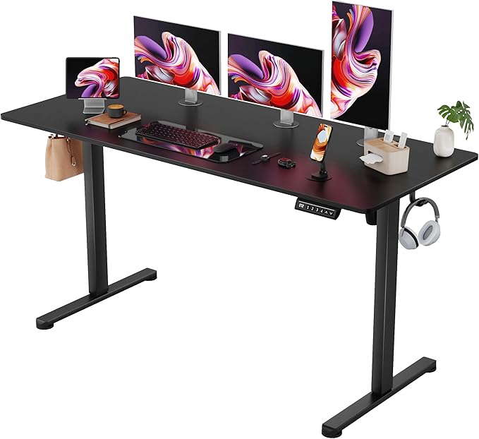 Furmax Electric Standing Desk 55 x 24 Inches Sit Stand up Desk Sit Stand Height Adjustable Home Office Desk with 4 Height Position Memory - with Splice Board (Black 55)