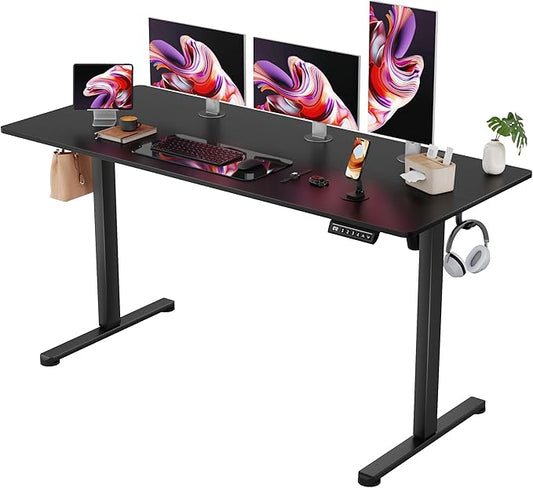 Furmax Electric Standing Desk 55 x 24 Inches Sit Stand up Desk Sit Stand Height Adjustable Home Office Desk with 4 Height Position Memory - with Splice Board (Black 55)