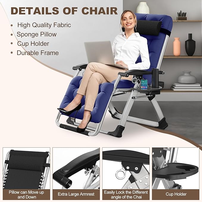 DoCred Comfy Chair Folding Chair Recliner Chair for Bedroom and Living Room Folding Reclining Patio Chairs Lounge Chair with Removable Cushion for Indoor Outdoor