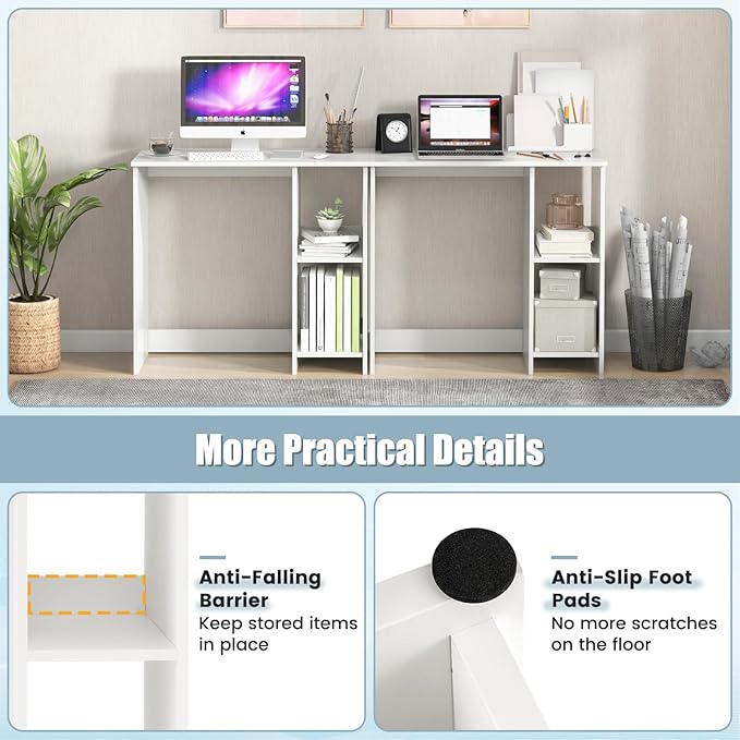White Computer Desk Modern Writing Desk with Storage Shelves Compact Gaming Table Wood Home Office Desks Small Desk for Bedroom Living Room Study (White)