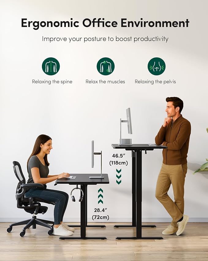 FEZIBO One-Piece Standing Desk Adjustable Height Stand up Home Office Desk 40x24 Inch Electric Standing Computer Desk with 4 Memory Presets Headphone Hook Black
