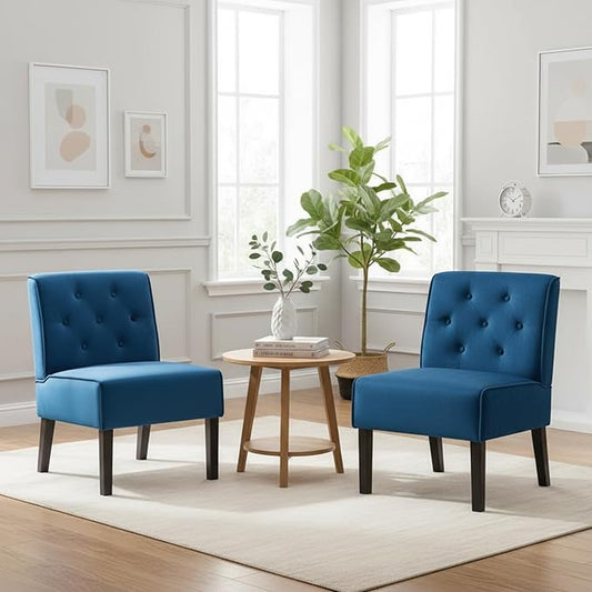 Reeso 2-Piece Living Room Armless Button Tufted Pattern Accent Chair Dark Blue