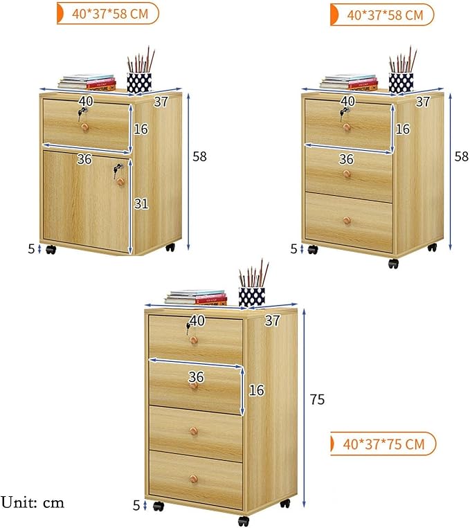 Storage Box Storage CabinetWood Lateral File Cabinet with Lock Drawer Mobile Low Cabinet Storage Organizer Locker for Office Floor to Ceiling