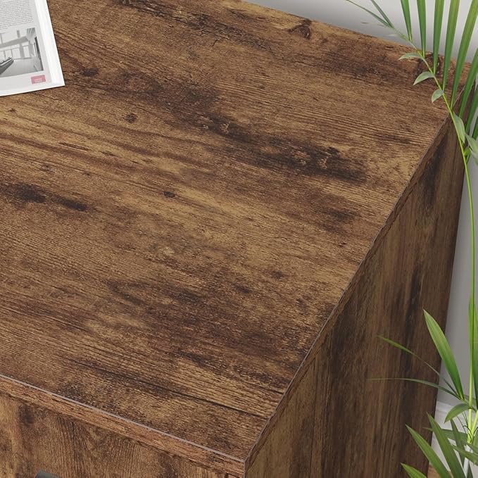 LVB Farmhouse L-Shaped Corner Desk with Drawers Reversible Home Office Executive Desk with Storage Cabinet Shelves Large Wood Metal L Shaped Table for Work Study Writing Gaming Rustic Brown 60 in
