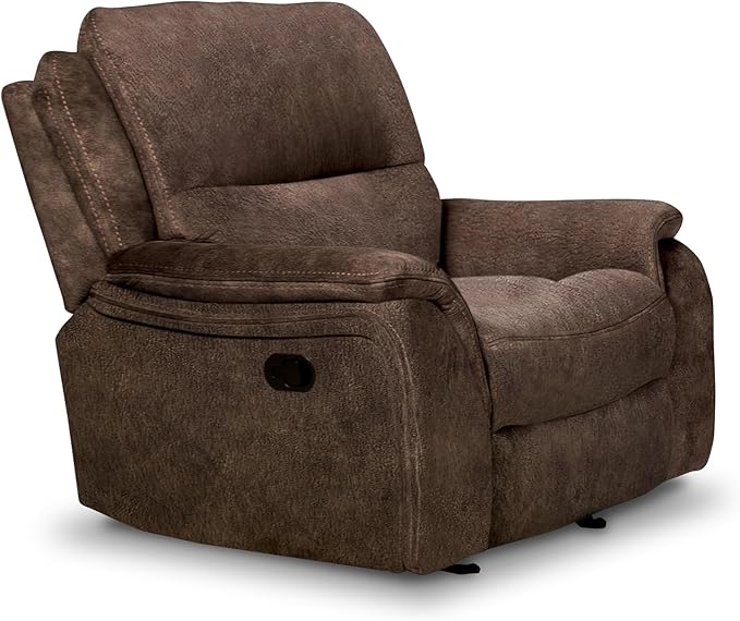 Furniture of America Rock Haven Fabric Upholstered Power Recline Chair with Pillow Top Arms for Living Room Home Office Dark Brown
