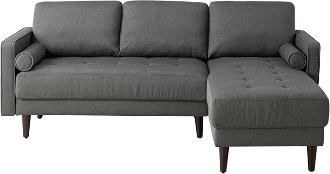 Studio Living® Lexington 83.1 Sofa Chaise Mid-Century Modern Pocket Coil Comfort Reversable Chaise Easy Assembly Woven Fabric Heather Grey