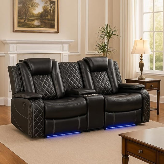 COMHOMA Power Living Room Furniture SetsElectric Recliner Chair with LED LightSectional Sofa Loveseat with Wireless ChargingSpacious Storage Cup Holeders2