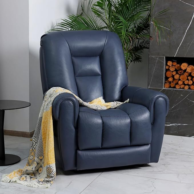 EONIX Four Motor Lay Flat Power Lift Recliner Chair for Elderly 400lbs Electirc Lift Chair for Living Room Independent Adjustable Lumbar Support &amp Headrest Extended Footrest Navy Blue