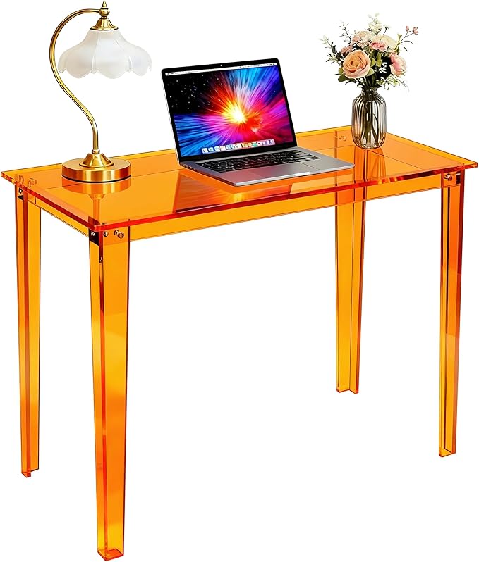 Acrylic Desk Clear Modern Writing Table for Home Office (Orange Nomal)