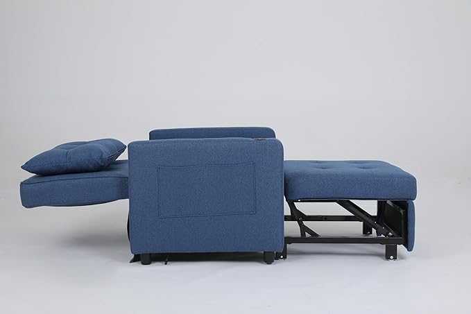 KEIKI Sleeper Chair Bed 3-in-1 Convertible Pull Out Sleeper Chair Bed Convertible Sofa Bed with USB Ports Side Pocket Single Armchair for Small Spaces Living Room Apartment Navy Blue