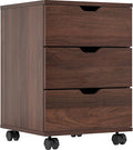 Hassyee 3-Drawer Vertical Filing Cabinet with Compact Storage Solution Rolling Wood Mobile File Cabinets with Four Casters for Home and Office (Brown)