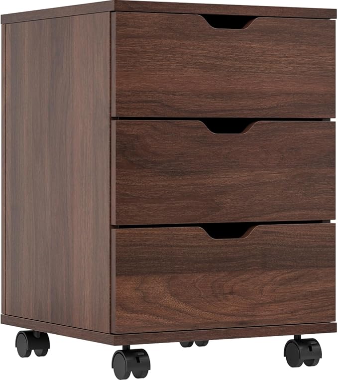 Hassyee 3-Drawer Vertical Filing Cabinet with Compact Storage Solution Rolling Wood Mobile File Cabinets with Four Casters for Home and Office (Brown-1)