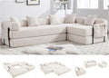 10-in-1 Folding Convertible Sofa Bed 141 Inch Boneless Couch with Fixed-Shape Frame Corduroy Modular Sectional Sofa Mattress Sleeper Sofa Floor Sofa Futon Couch for Living Room (Beige)