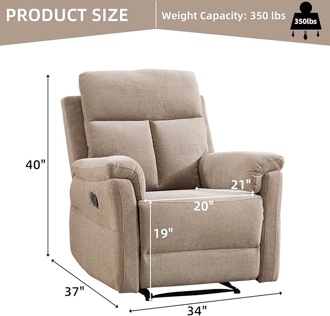 Manual Recliner Chair Soft Fabric Recliner Chair for Adults with Overstuffed Arms and Back Single Sofa for Living Room (Camel)