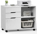File Cabinet with 3 Drawers Mobile Lateral Filing Cabinet with Open Storage Shelves for Home Office Under Desk Storage White