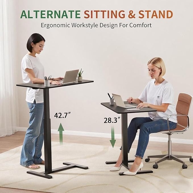 Mobile Standing Desk with WheelsPneumatic Laptop Desk Height AdjustableRolling Teacher Overbed Bedside Table for HomeOfficeClassroomBlack